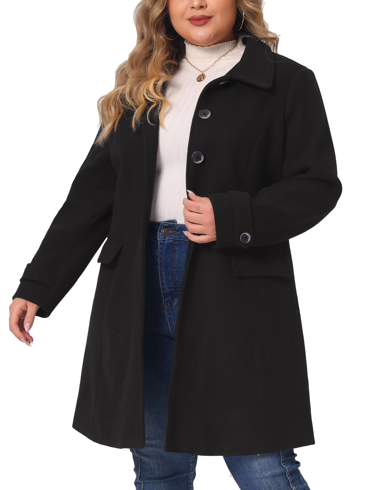 Plus Size Turndown Collar Long Coat H62026
