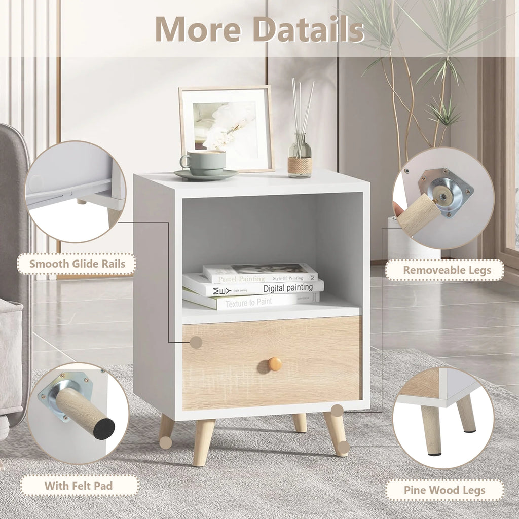 Set of 2 Nightstands with 1 Drawer and Open Shelf Z4449
