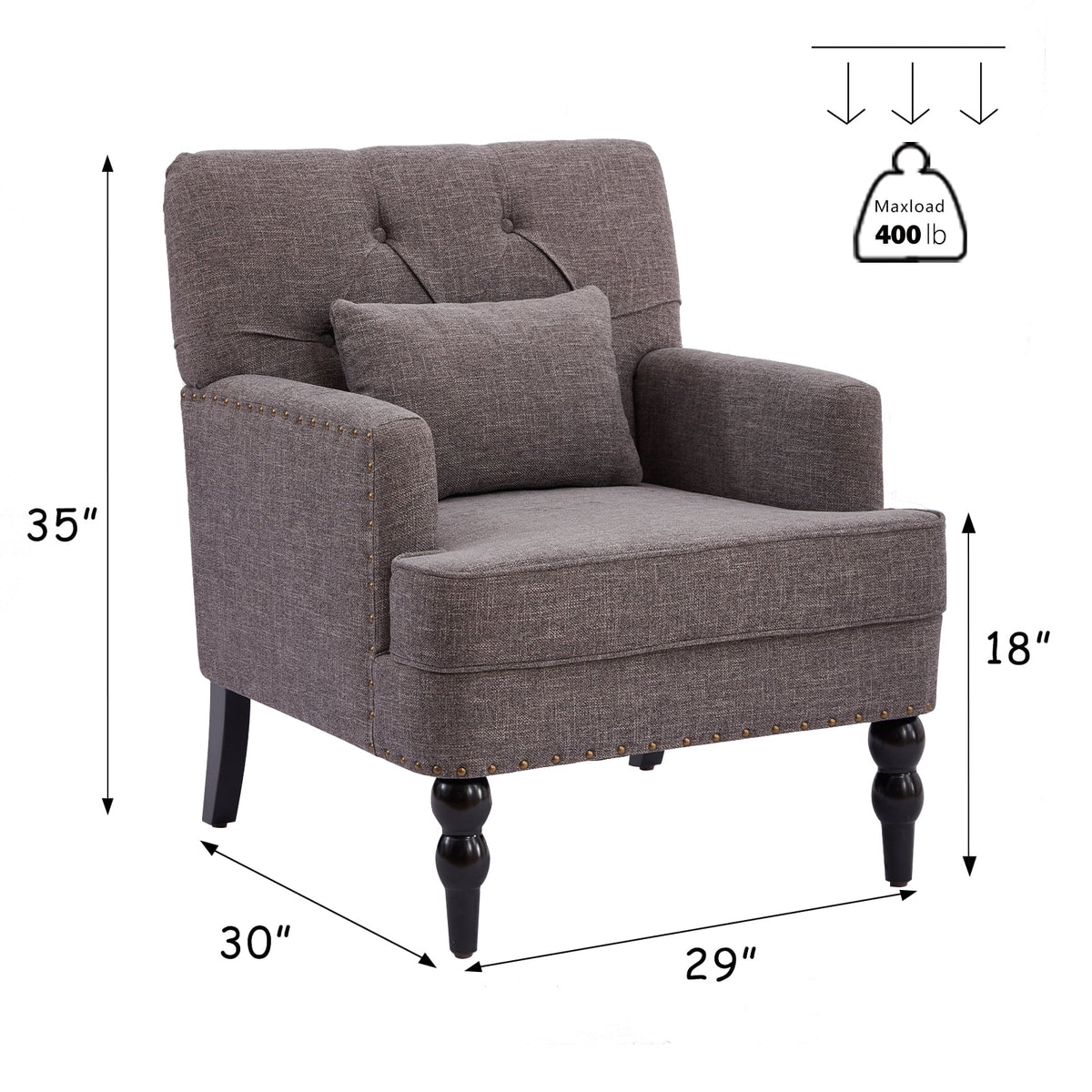 Grey Linen Upholstered Accent Chair with Lumbar Pillow C445073
