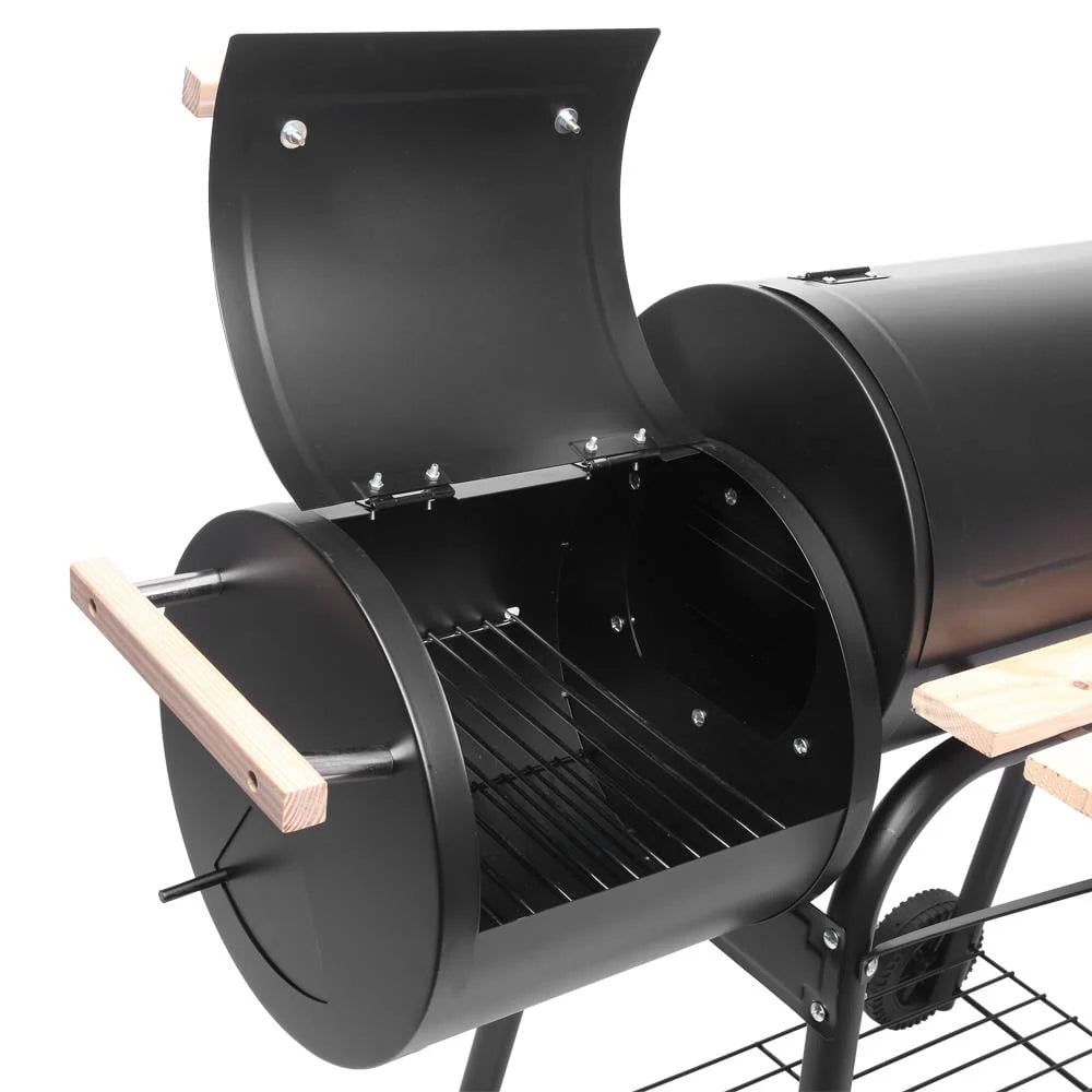 Charcoal Grill Portable BBQ Grill and Offset Smoker Steel BBQ Pit Black O8677