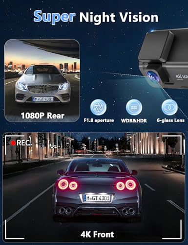 4K+1080P WiFi Dual Dash Cam with 3’’ IPS Screen and 64GB Card D478