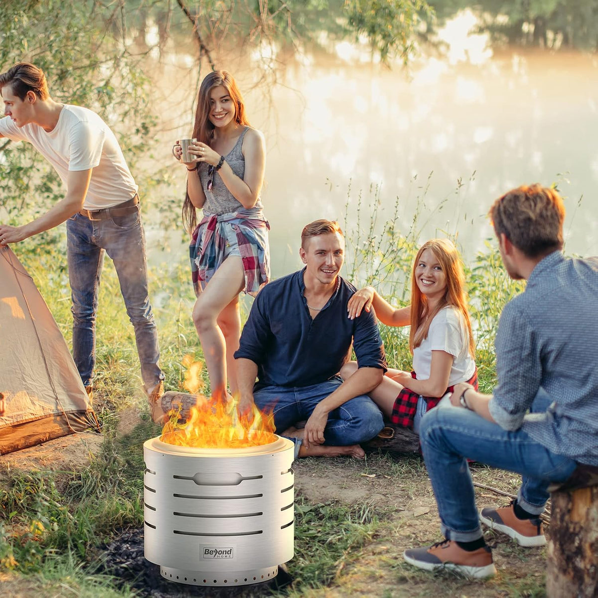Smokeless Wood Burning Fire Pit with Ash Pan Stand S509661