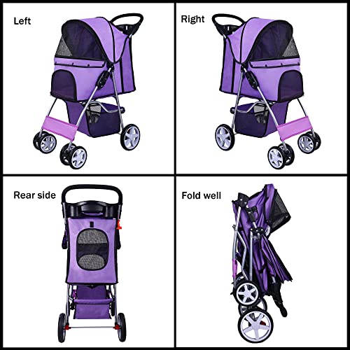 4 Wheel Folding Pet Stroller with Detachable Carrier N5603