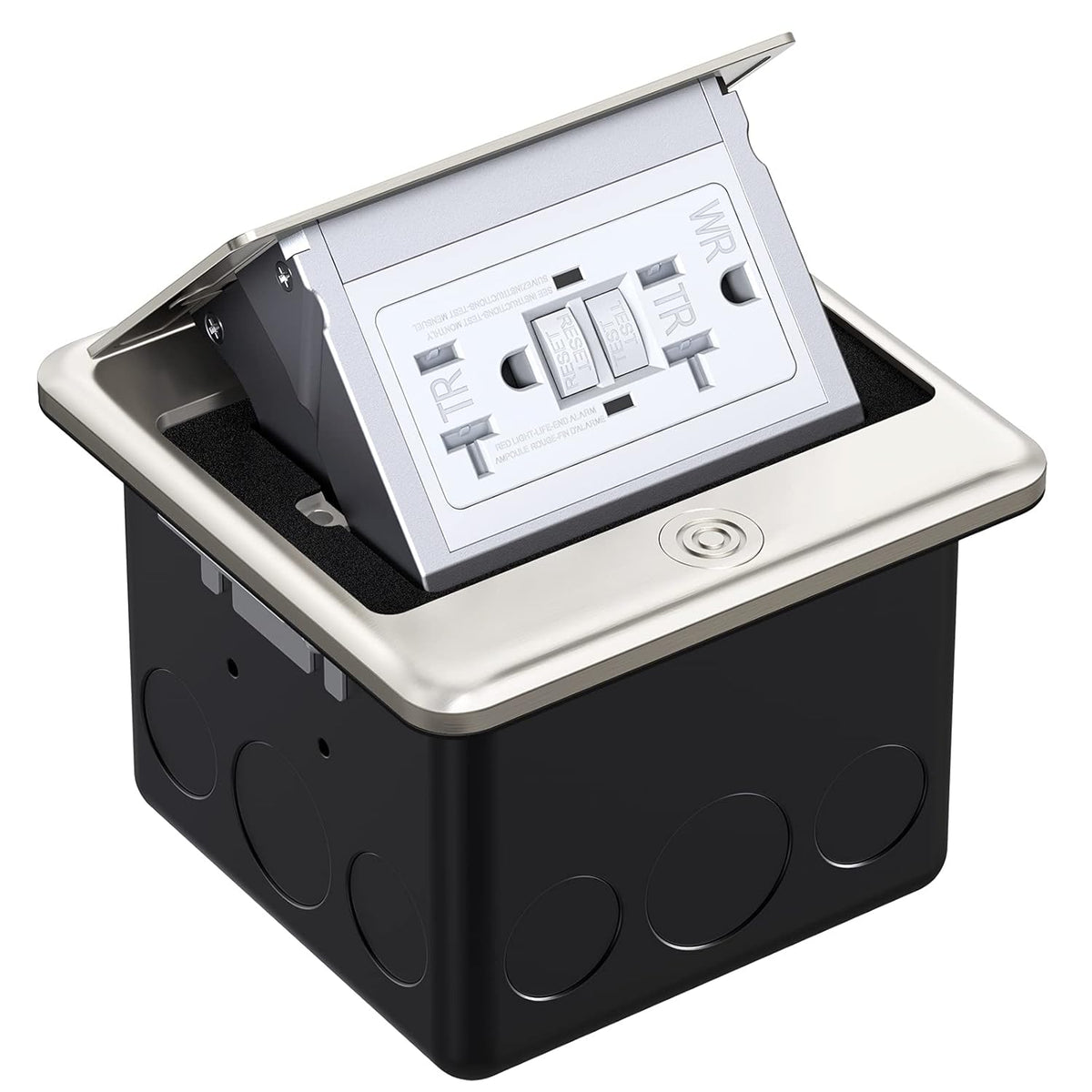 Brushed Nickel Pop Up Floor Outlet Covers Box with 20 Amp Stainless Steel GFCI Tamper Resistant Receptacle Outlet, Pack of 2 T224060