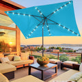 10 x 6.5ft LED Rectangle Outdoor Patio Umbrella with Polyester Canopy, Lake Blue I6849