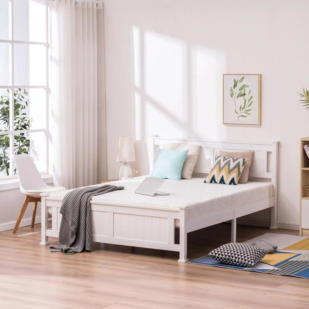Modern Wood Platform Bed Queen White Z9152