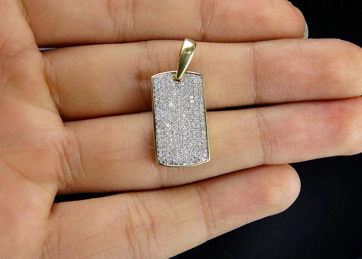 10K Yellow Gold Dogtag Diamond Pendant with 10K Franco Chain T2586