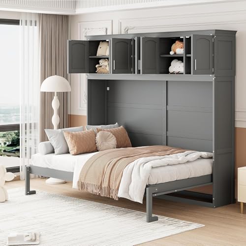Queen Grey Wood Murphy Bed with Storage R41000