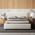 Queen Upholstered Platform Bed White Boucle Fabric V154