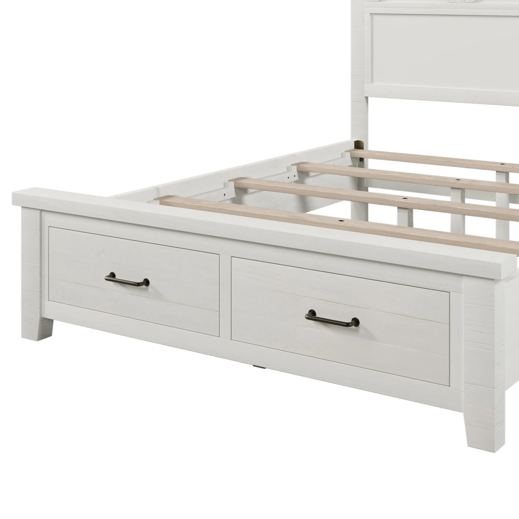 Queen Size White Solid Wood Storage Panel Bed with 2 Drawers T573776