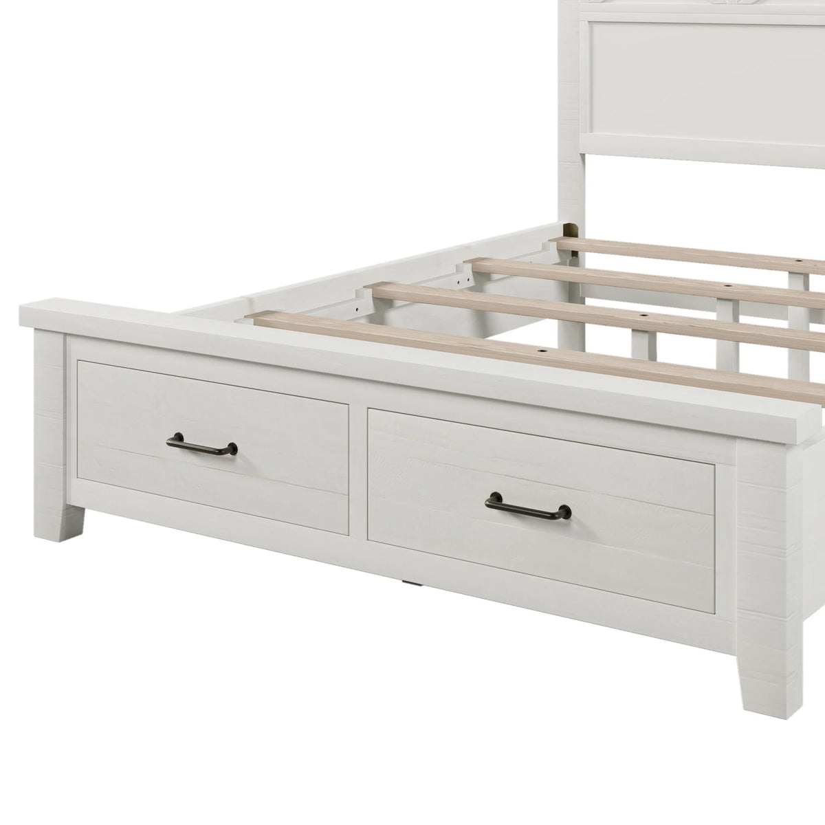 Queen Size White Solid Wood Storage Panel Bed with 2 Drawers T573776