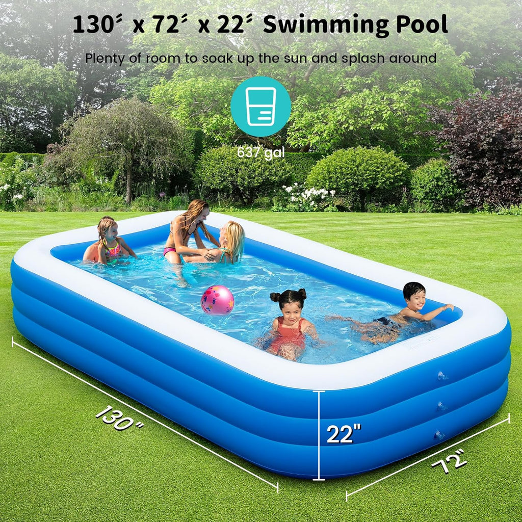 Extra Large Inflatable Pool 130"x 72" x 22" Oversized Blow Up Pool with Pump X72234