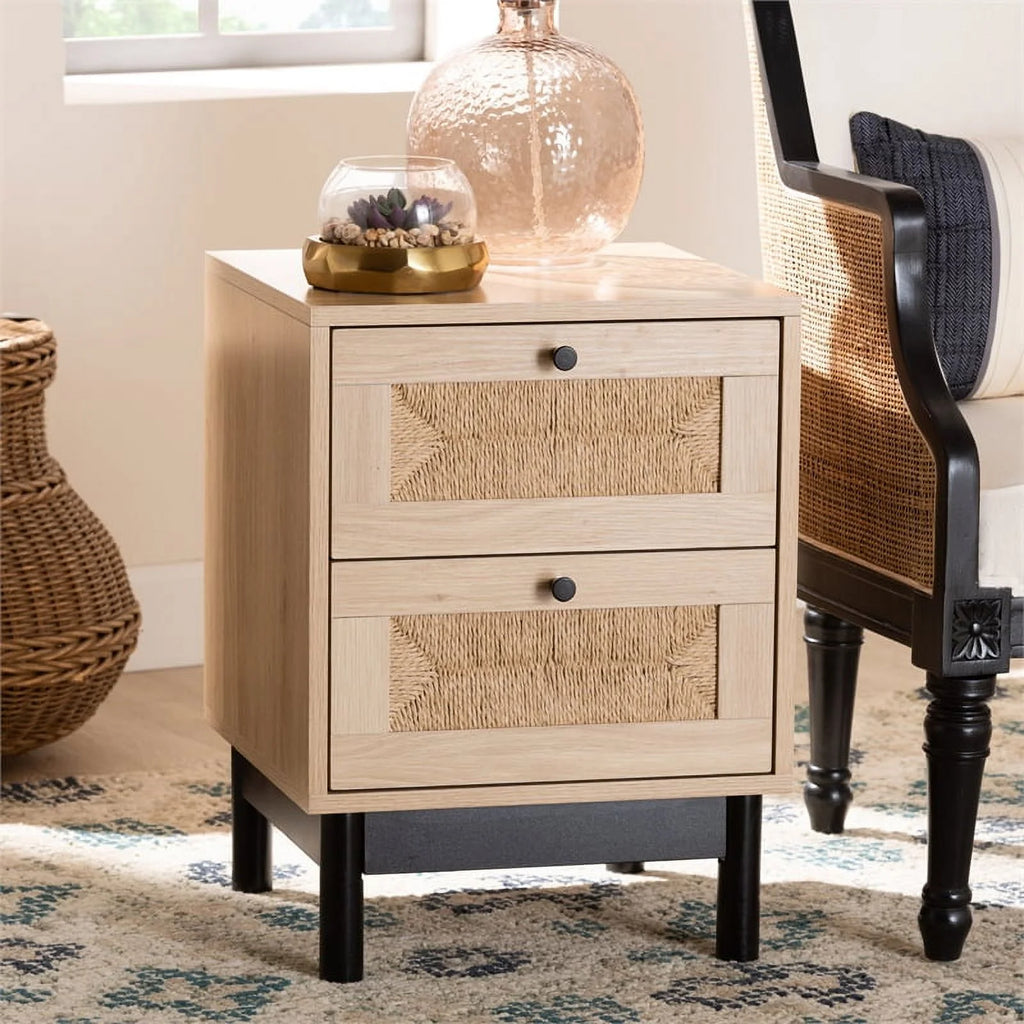 2-Drawer Mid-Century Wood End Table V376