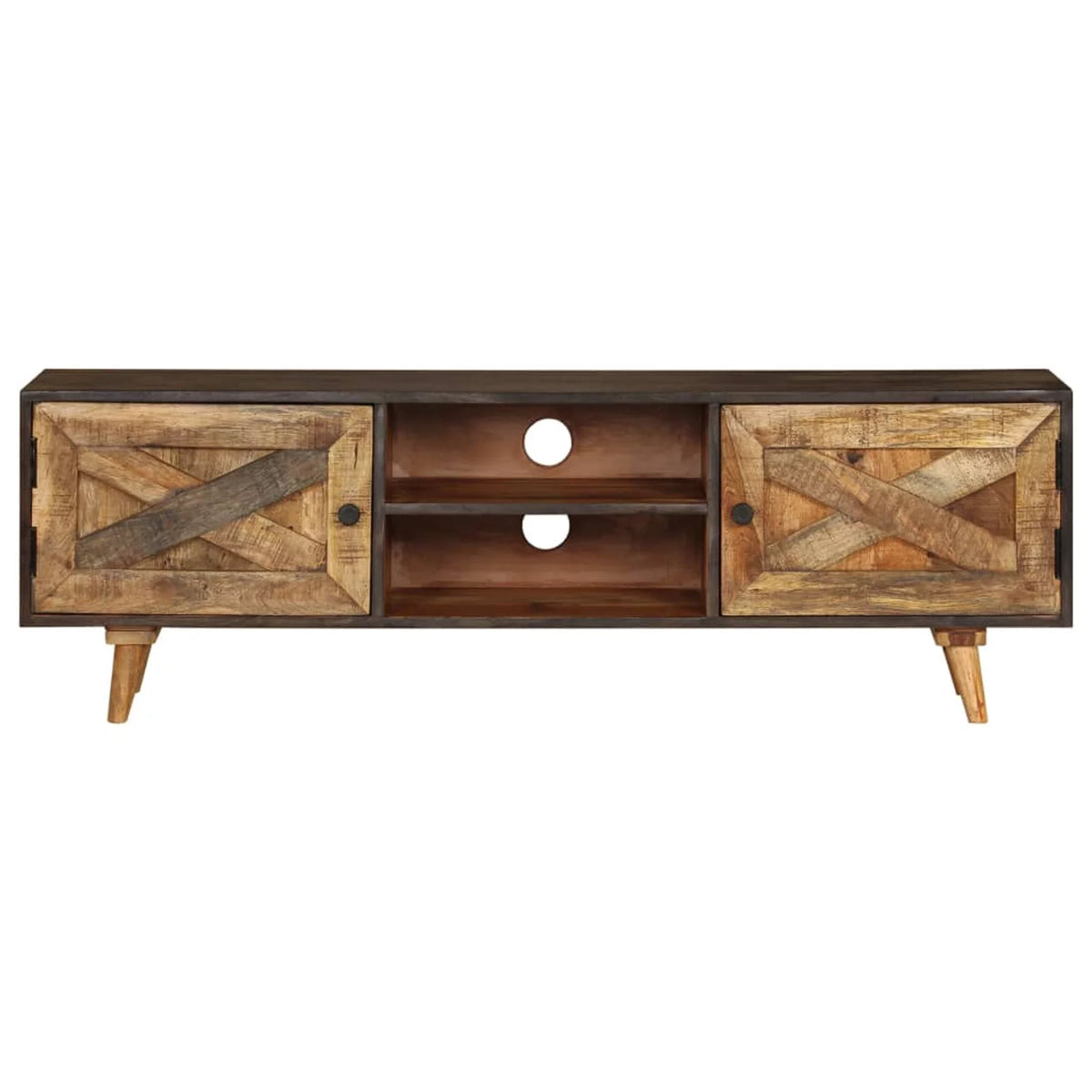 Mango Wood TV Cabinet with 2 Doors and Storage Shelves B7907