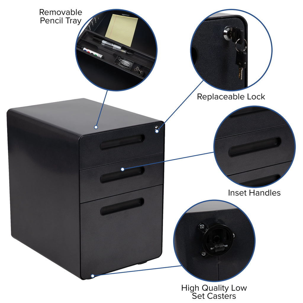 Black Computer Desk, Ergonomic Mesh Office Chair and Locking Mobile Filing Cabinet C2996