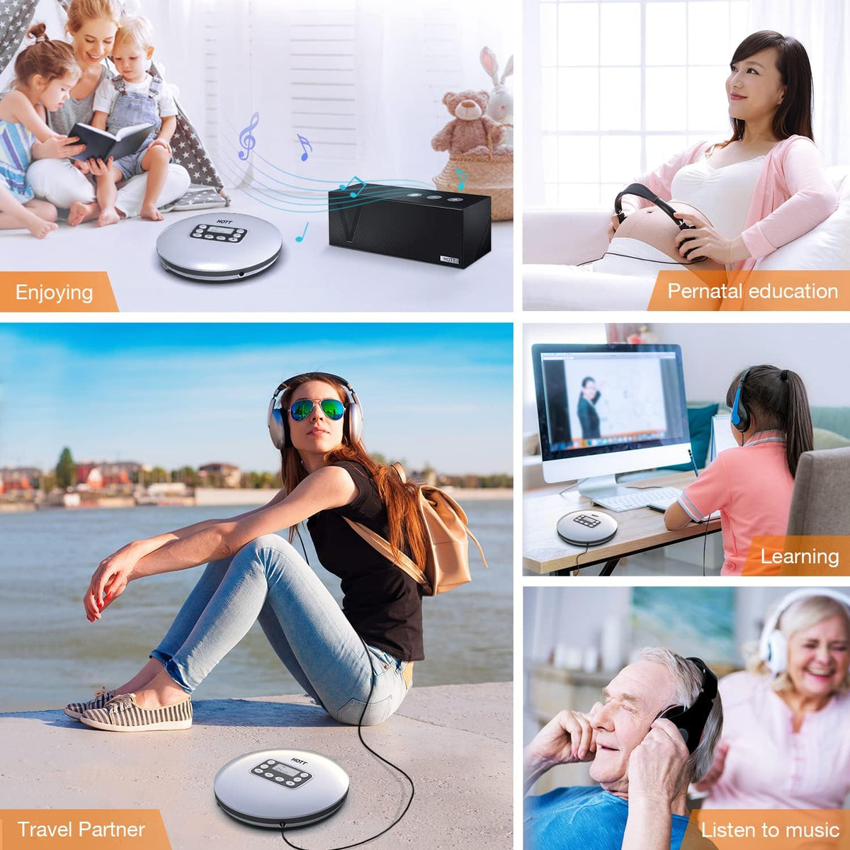 Portable CD Player with Bluetooth and Stereo Headphone W216