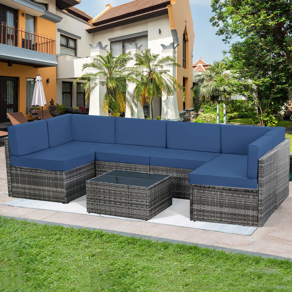 7 Piece Rattan Wicker Sectional Sofa Set with Table M996315
