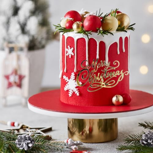 12 Pcs Acrylic Gold Mirror Christmas Cake Toppers Y13797