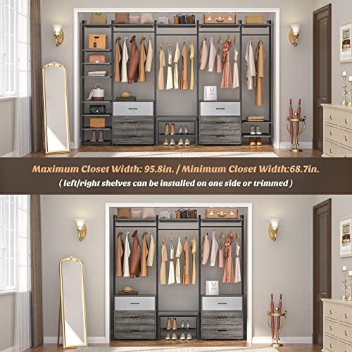 Grey Oak+Black Heavy Duty Wall Mounted Clothes Rack with 6-Drawers P99434