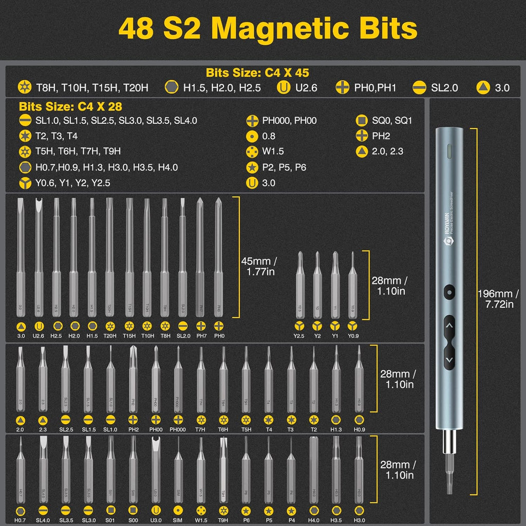 Electric Screwdriver, 62-in-1 Mini Rechargeable Cordless Precision Screwdriver Set with LED Light and 48 Magnetic Bits, Gray C107