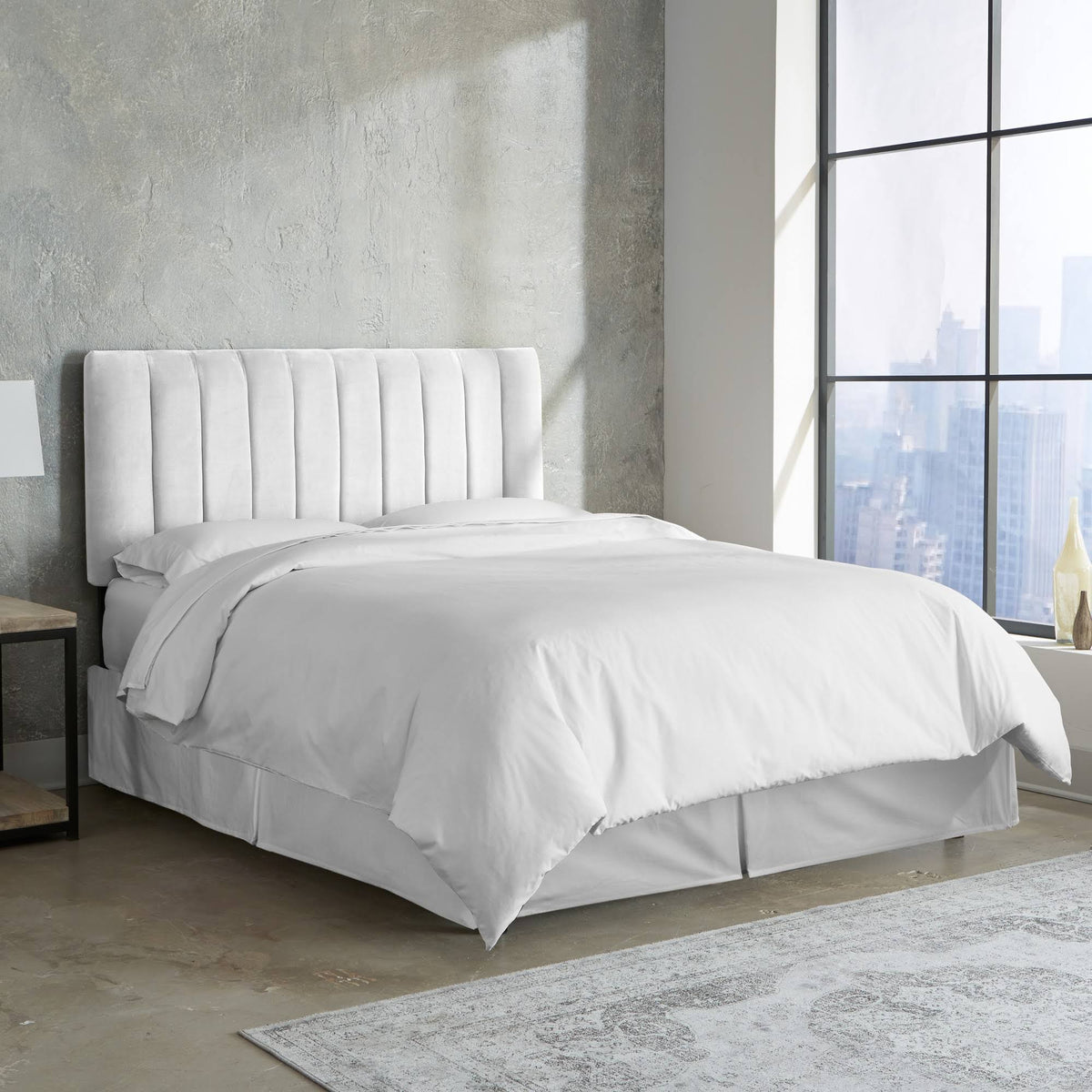 White Velvet Channel Seam Headboard V125599