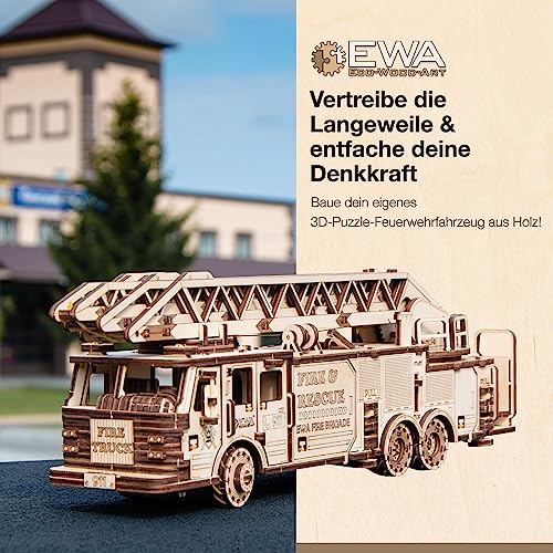 3D Wooden Puzzle Fire Truck Mechanical Model Kit with Wind Up Mechanism, 439 Pieces D8040