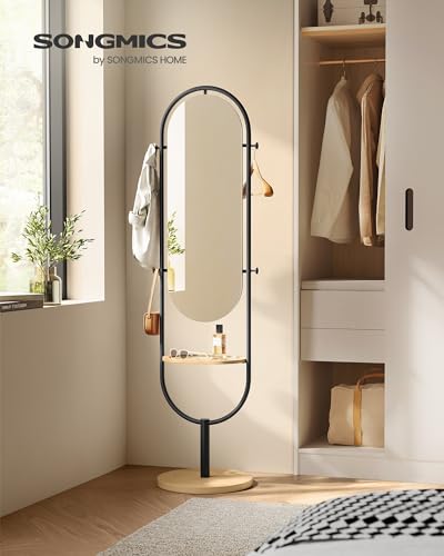 Oak Beige and Ink Black Full-Length Floor Mirror O800012