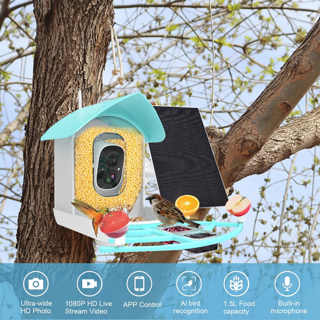 1080P Solar Powered Smart Bird Feeder with Camera D637