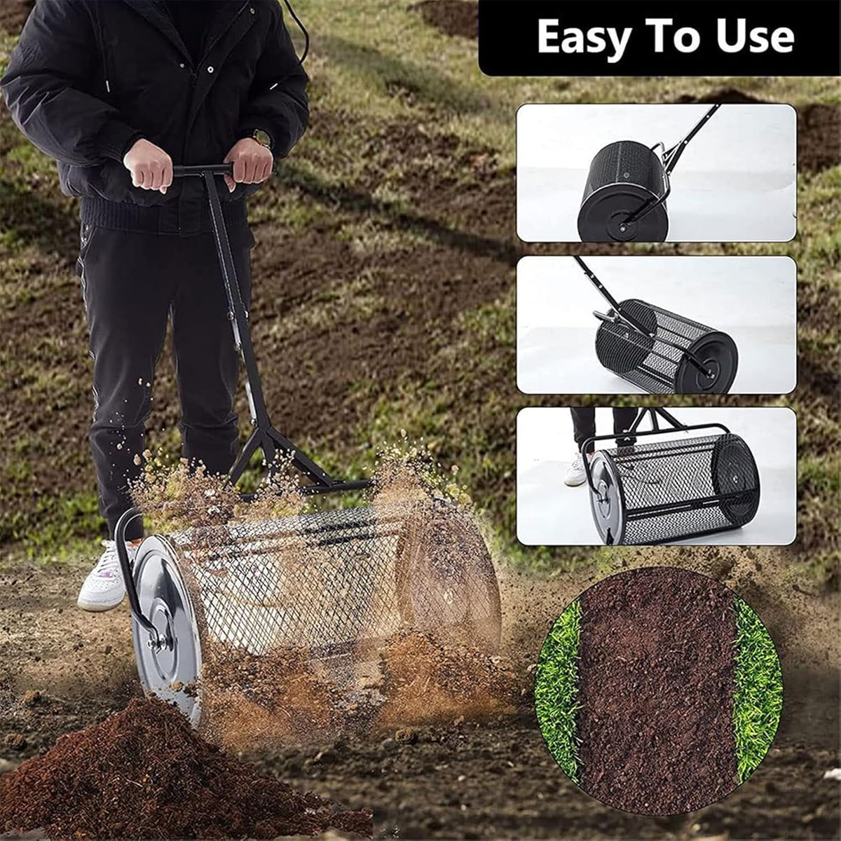 Metal Mesh Manure Spreader with Adjustable T Shaped Handle Q4486