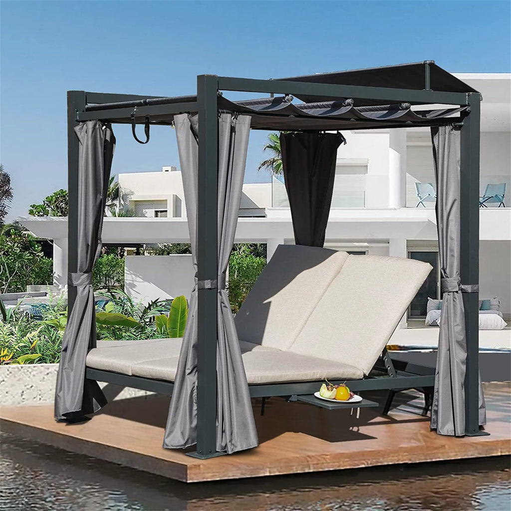Aluminum Outdoor Patio Daybed with Retractable Canopy S7915