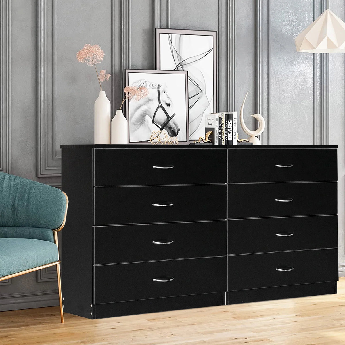 Black 4 Drawer Wood Dresser C753