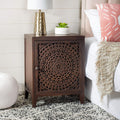 Grey Walnut 1-door Carved Nightstand U282