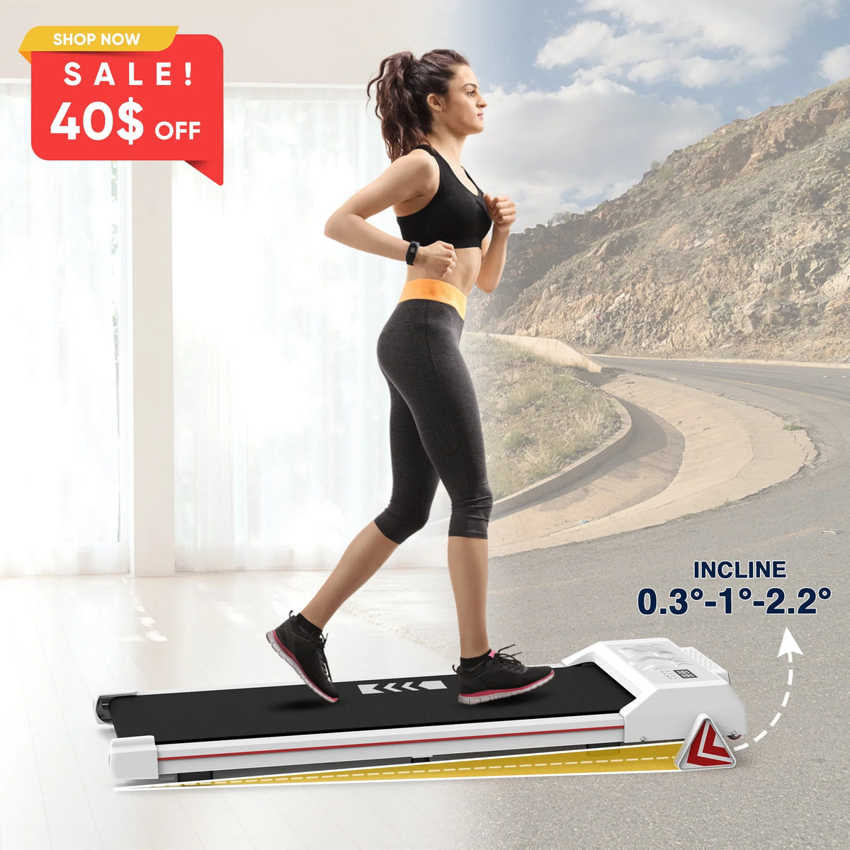 Black Portable Under Desk Treadmill W9253