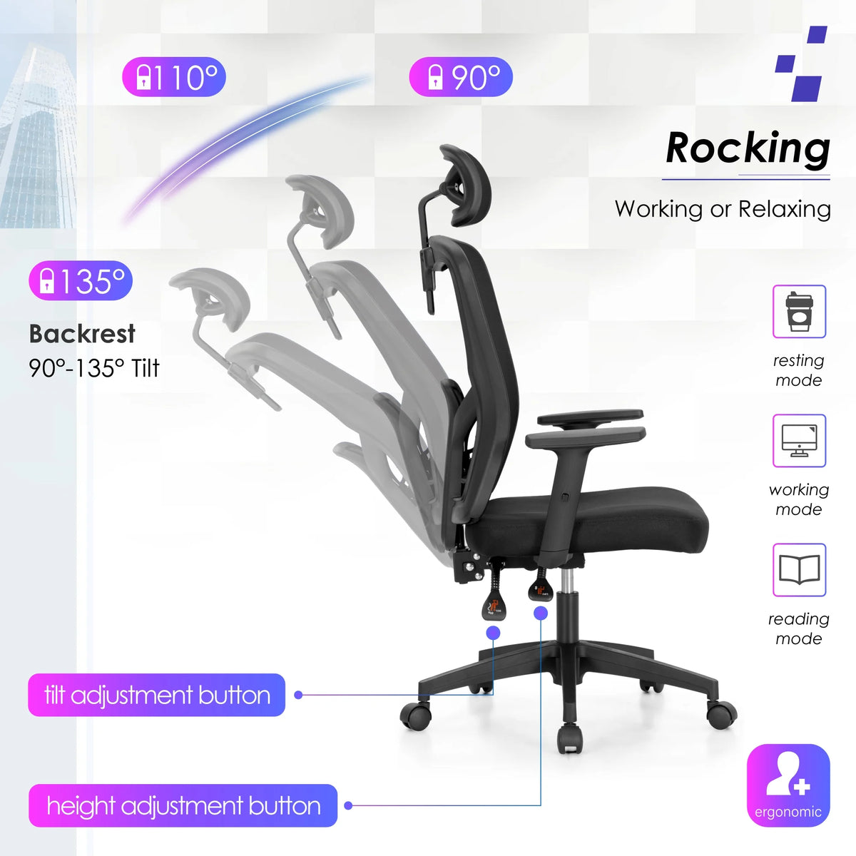 Black High Back Mesh Ergonomic Office Chair M8945