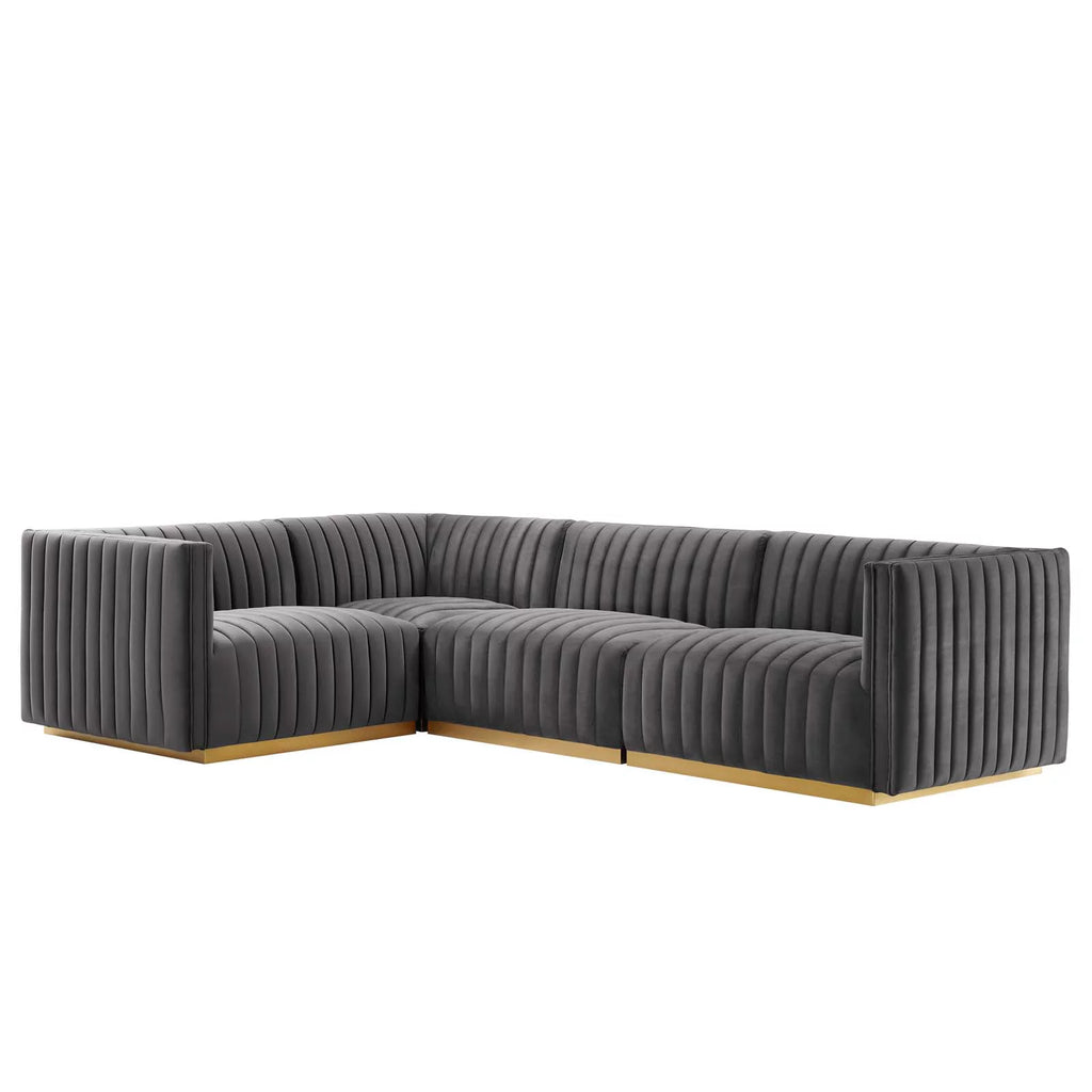 Gold Gray Velvet 4-Piece Sectional G294