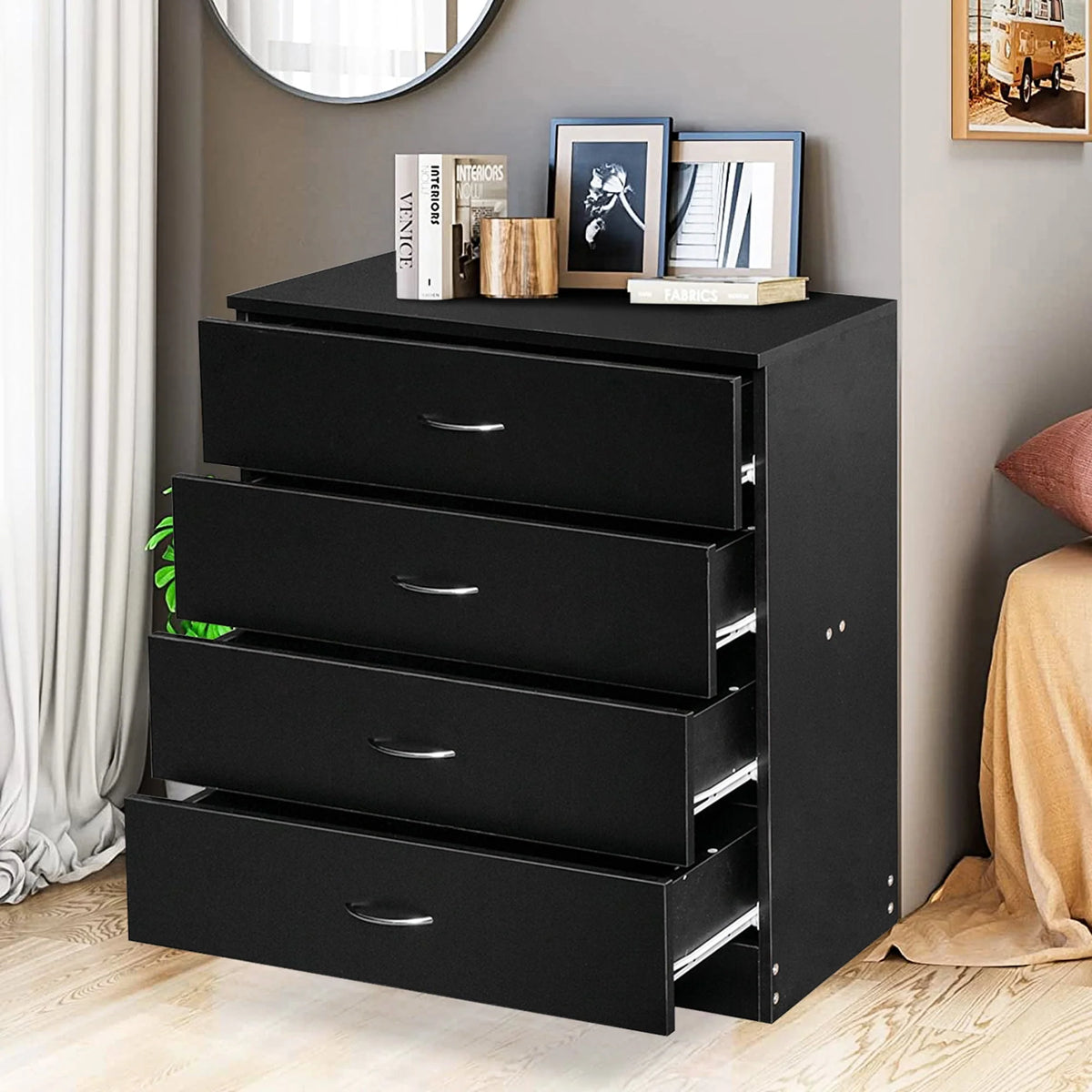 Black 4 Drawer Wood Dresser C753