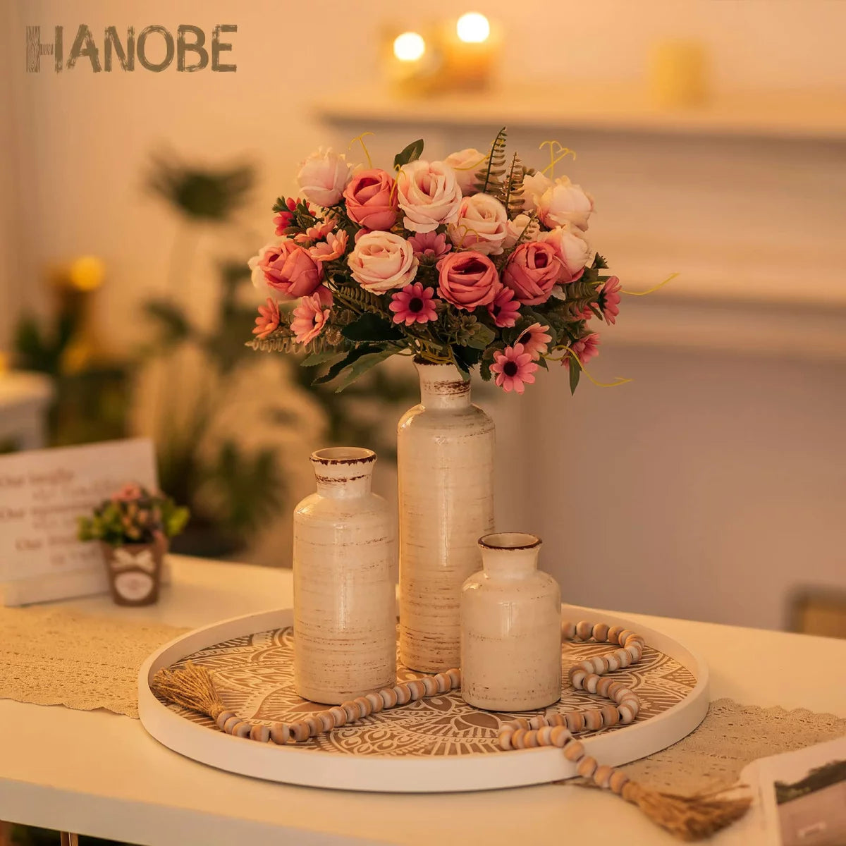 Round White Washed Wood Decorative Tray S7003