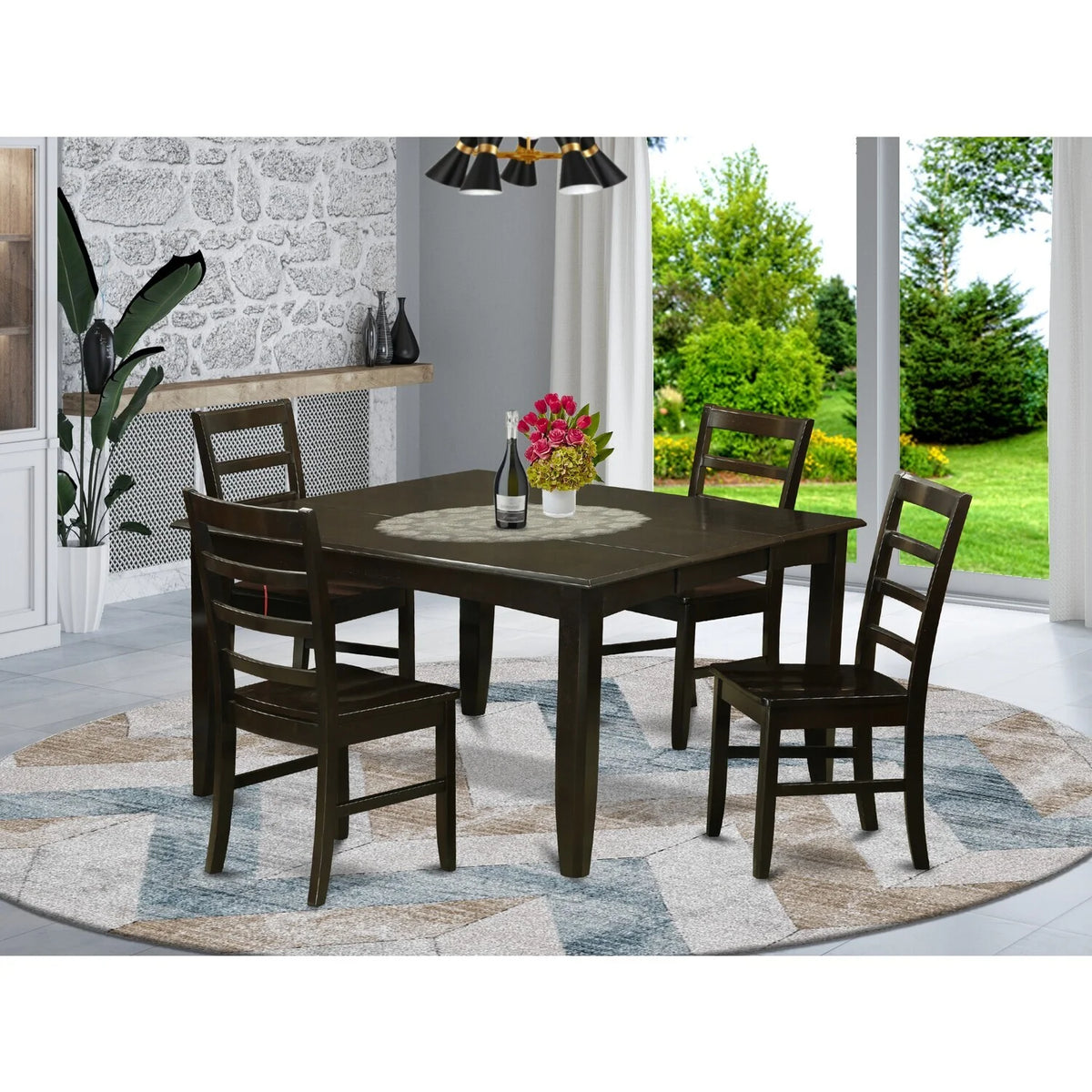 Dining Table and 4 Wooden Dining Chairs V965086