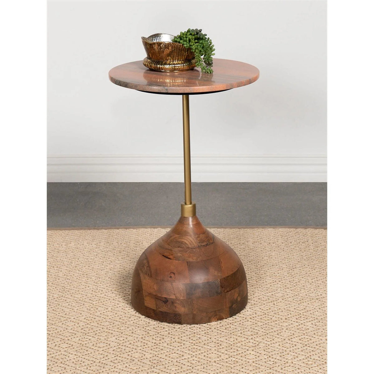Contemporary Round Marble Top Side Table in Peach and Brown Y5174