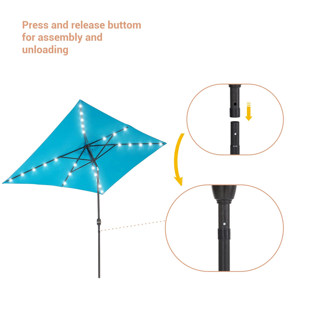 10 x 6.5ft LED Rectangle Outdoor Patio Umbrella with Polyester Canopy, Lake Blue I6849