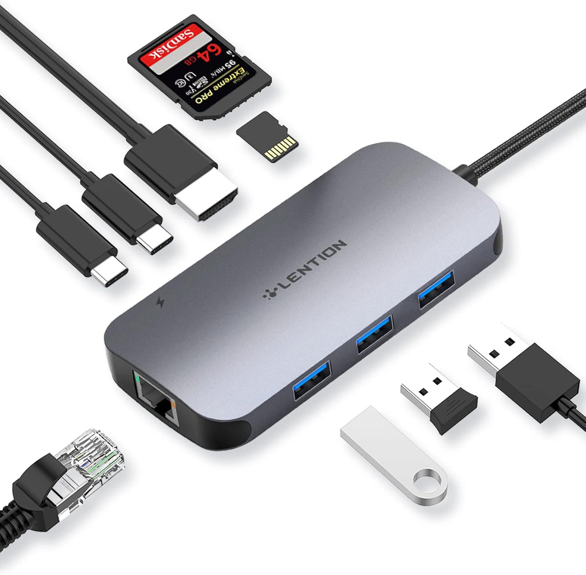 USB C Hub with Ethernet, 4K HDMI, Card Reader, USB 3.0, 100W PD Multiport Adapter S3694