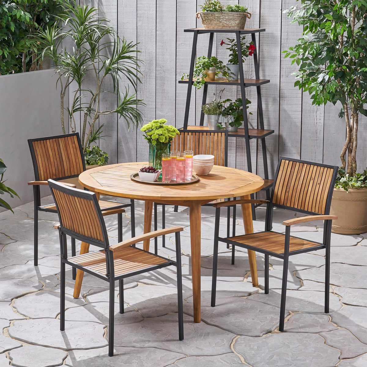 4 Seater Acacia Wood Circular Dining Set S1120