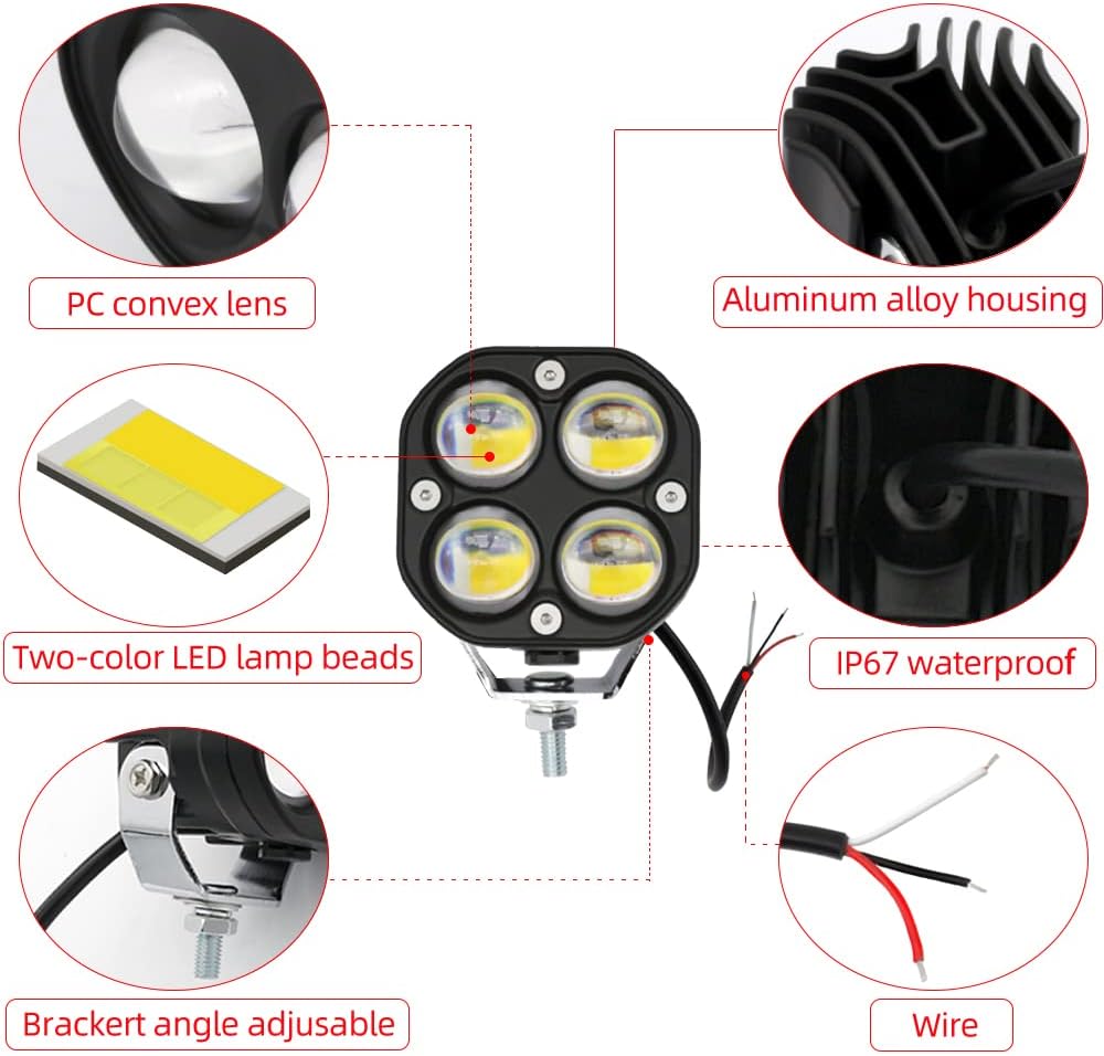 Amber/Yellow White Dual Color 2Pcs 40W 3Inch LED Pod Lights M4723