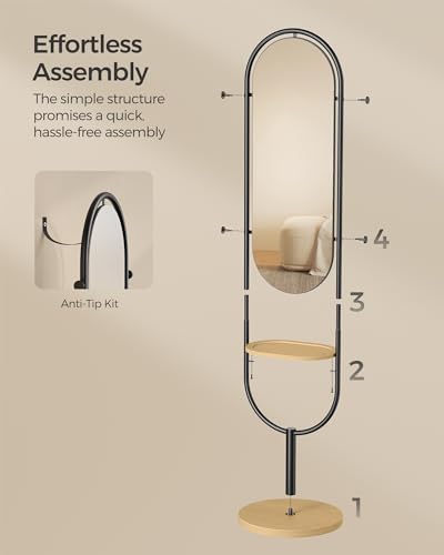 Oak Beige and Ink Black Full-Length Floor Mirror O800012