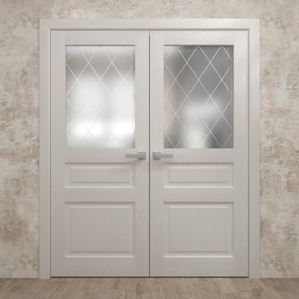Solid French Double Doors 36 x 80 inches Painted White Oak Wood Interior Z37664