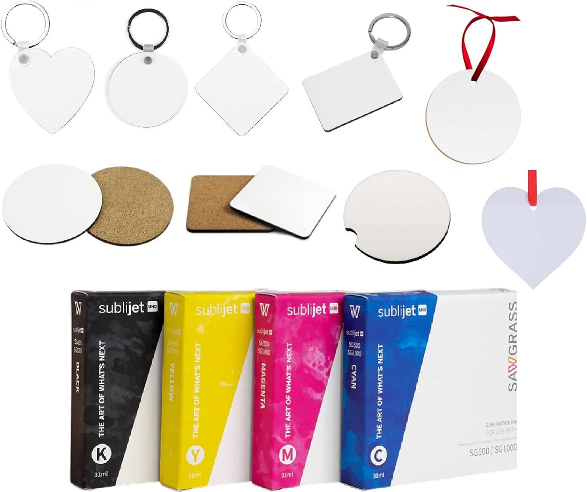 Sublimation Printer Bundle with Sublijet UHD Inks Sublimation Paper 8.5x11 & Blanks (White) D174