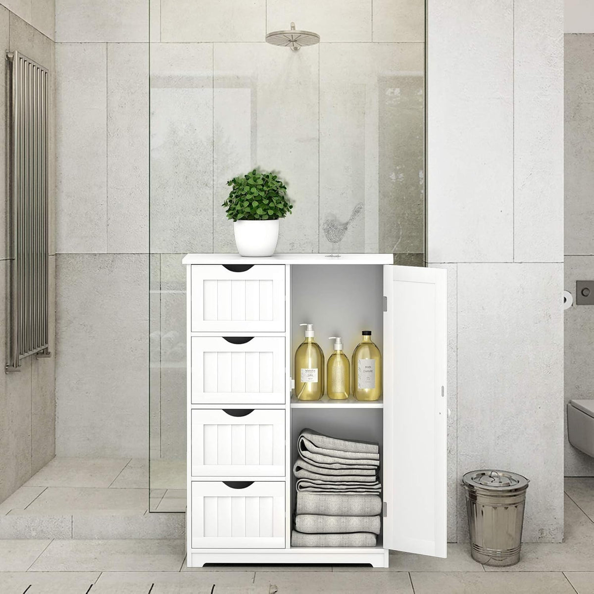 Bathroom Floor Cabinet with 4 Drawers and Door L1200