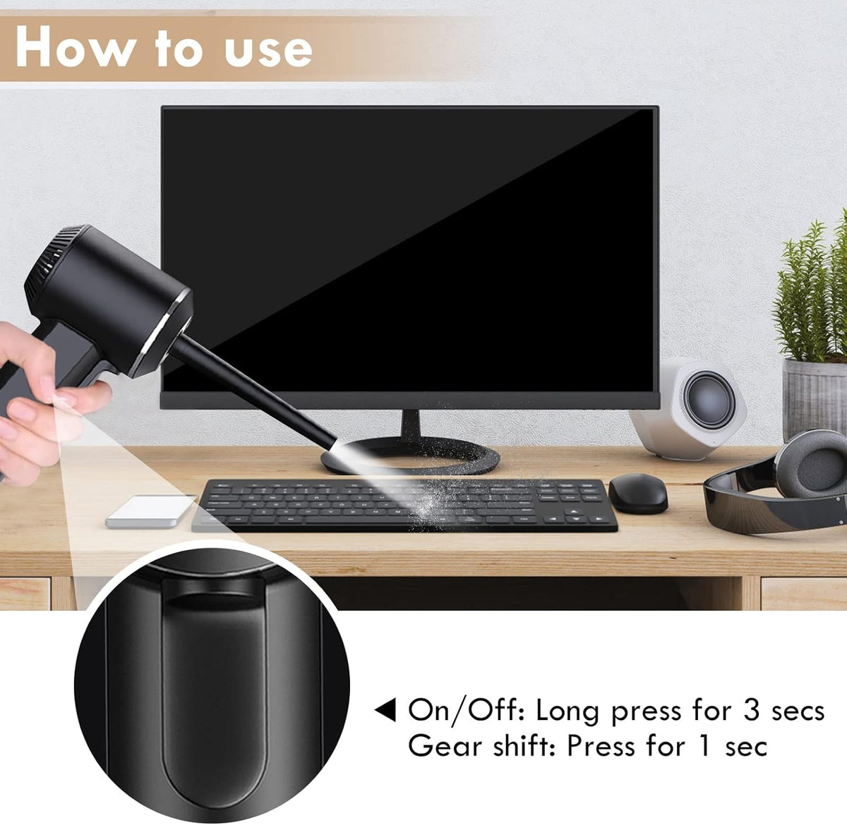 Cordless Electric Air Duster with LED Light, Rechargeable Battery, Pack of 2 H57906
