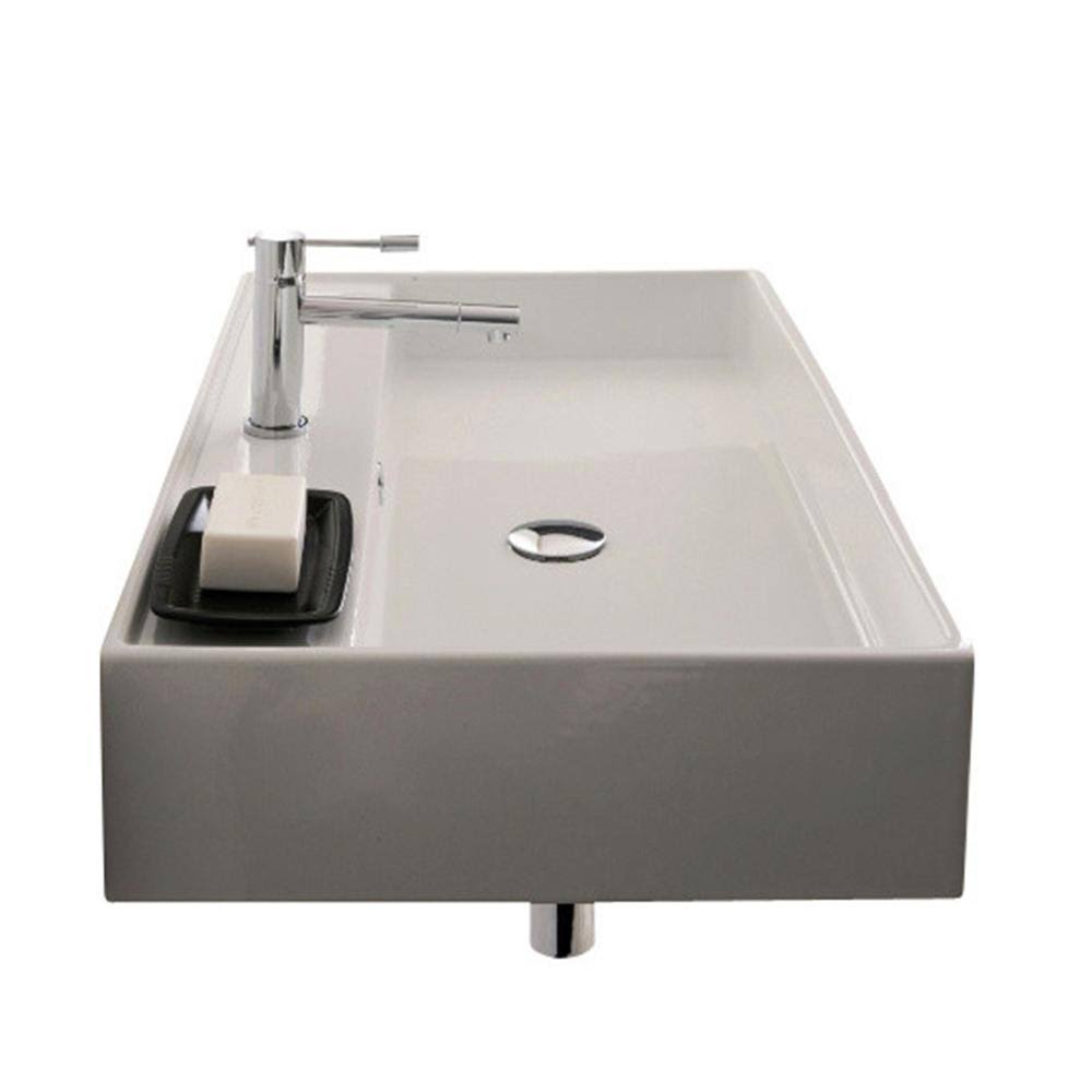White One Hole Rectangular Ceramic Wall Mounted Vessel Sink D852221