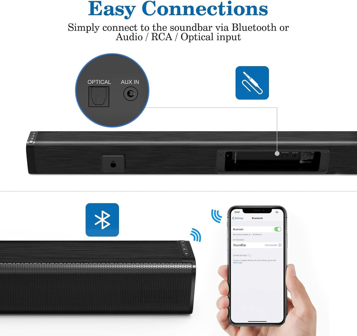 Wired & Wireless Bluetooth Soundbar with Remote Control N84052